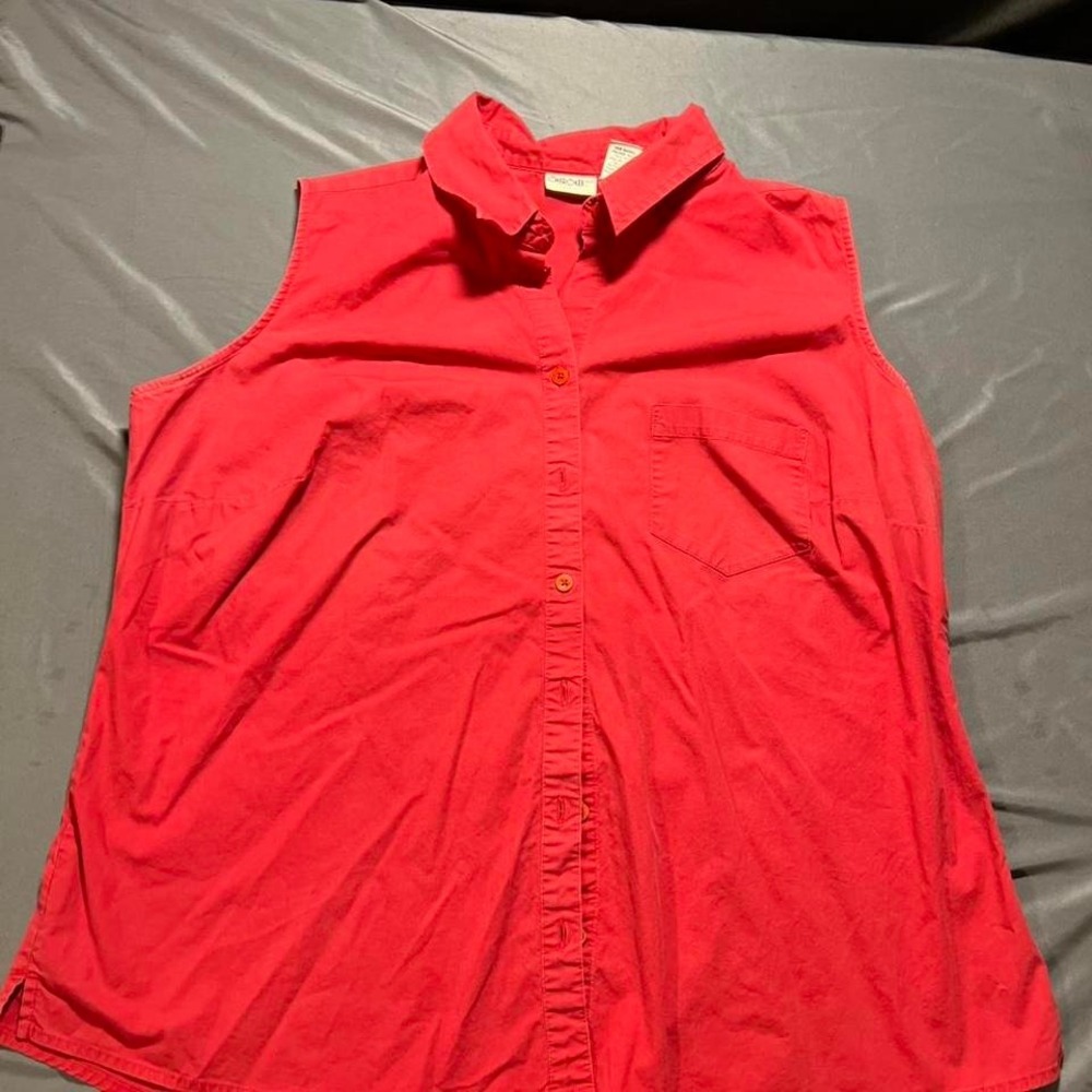 Cherokee‎ Womens Red Sleeveless Button Down Shirt Size 20W Cotton Stretch Pocket